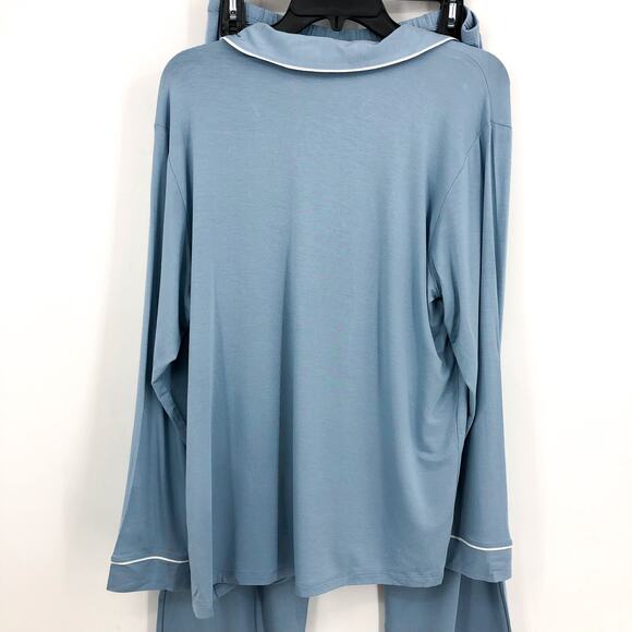 EBERJEY Gisele Long PJ Set Medium Blue White TENCEL Modal Stretch NWT - Picture 6 of 12